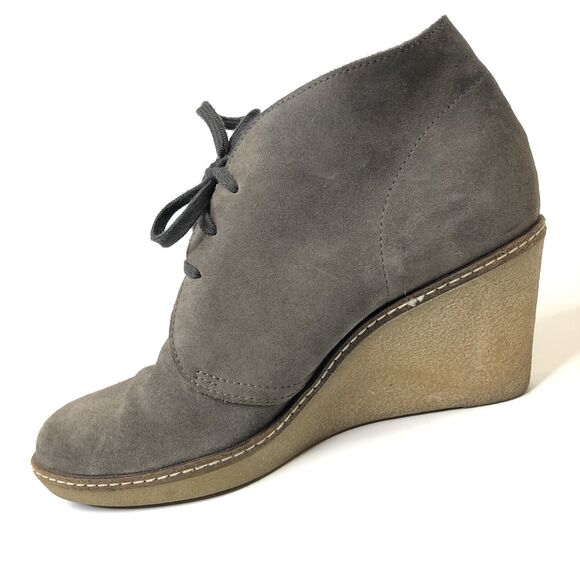 J Crew Womens Gray Suede Wedge Lace Up Booties Macalister Italy Size 8 - Picture 4 of 12